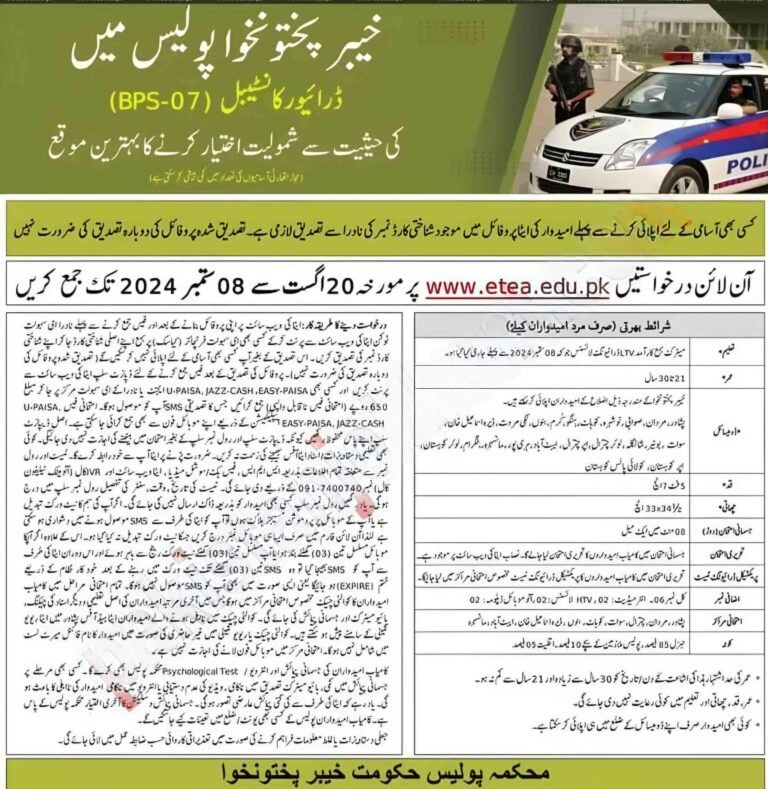 KPK Police Jobs 2024 Advertisement