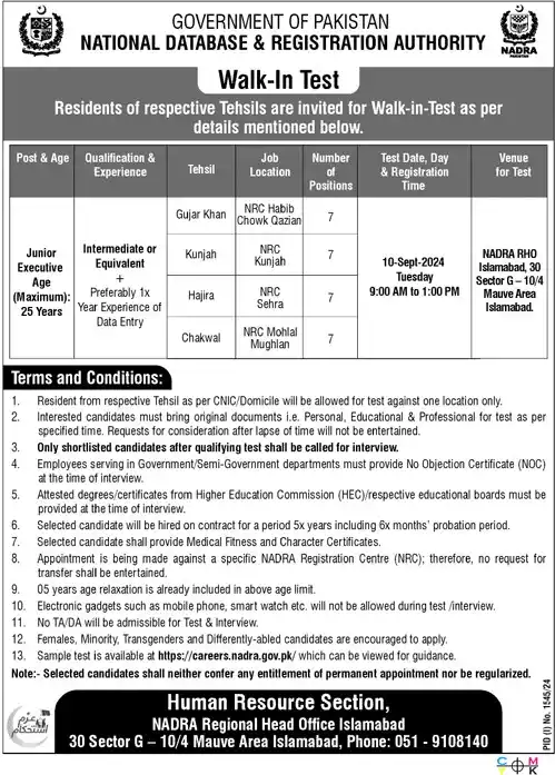 NADRA Jobs 2024