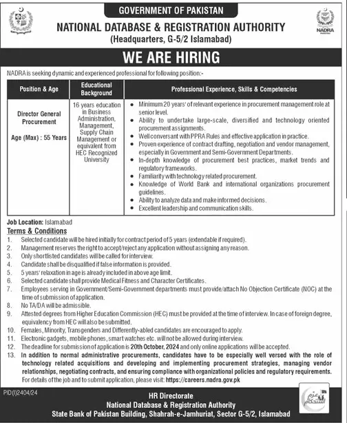 NADRA Jobs 2024